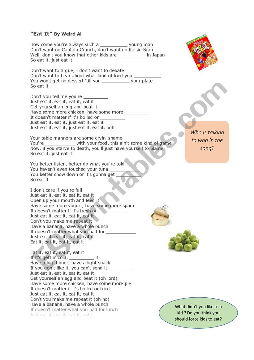 Eat it! Weird Al song worksheet