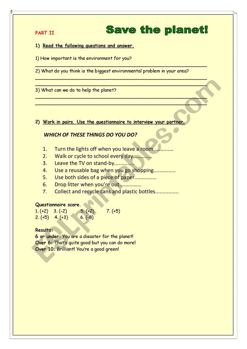 The environment (Part II) worksheet