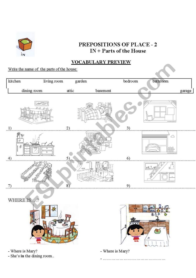 Prepositions of Place - 2 worksheet