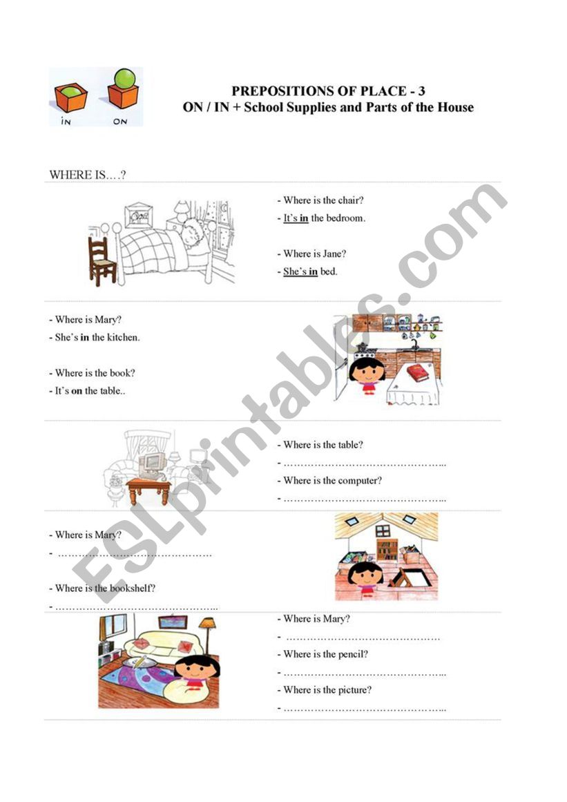 Prepositions of Place - 3 worksheet