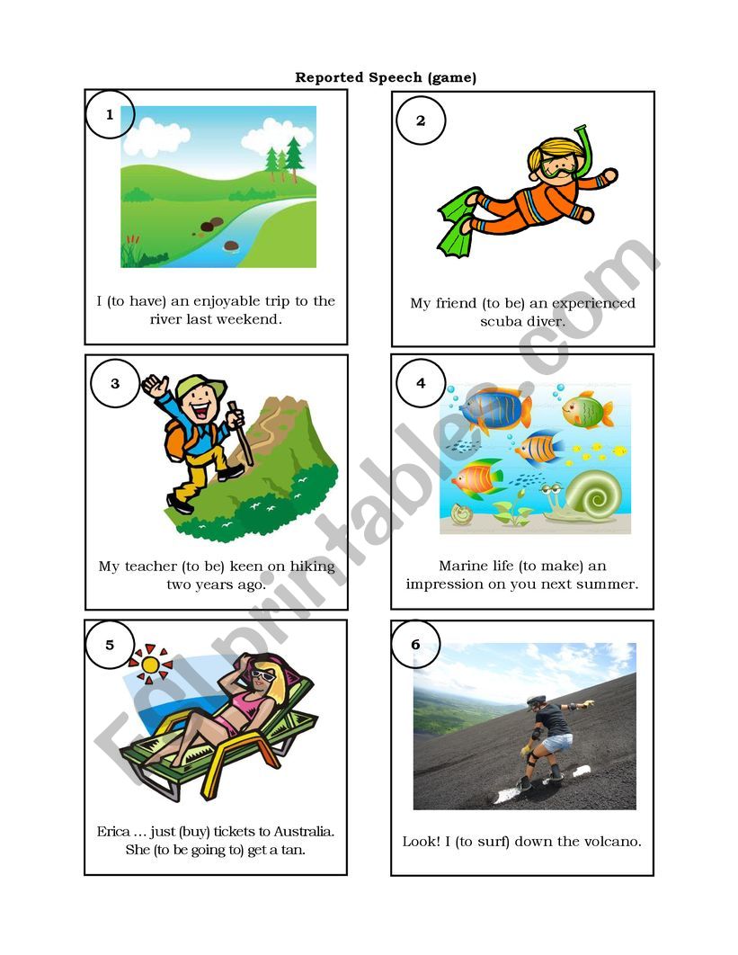 Reported Speech (card game) worksheet