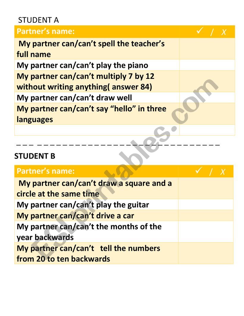 can/ cant speaking activites worksheet