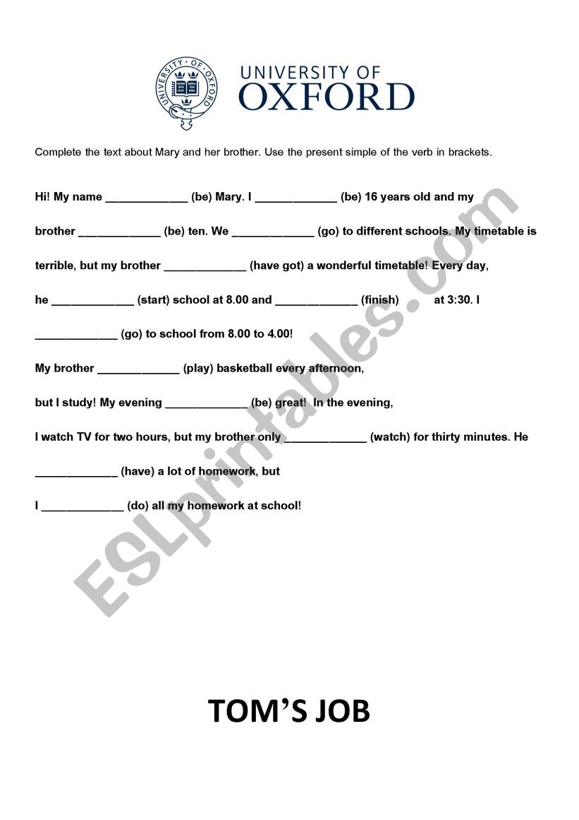 Present Simple Tense worksheet