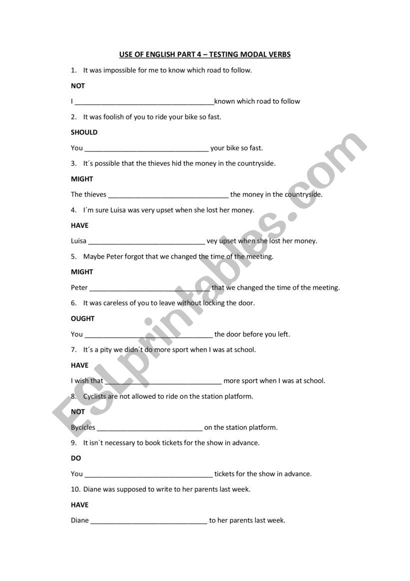 FCE Use of English Part 4 worksheet