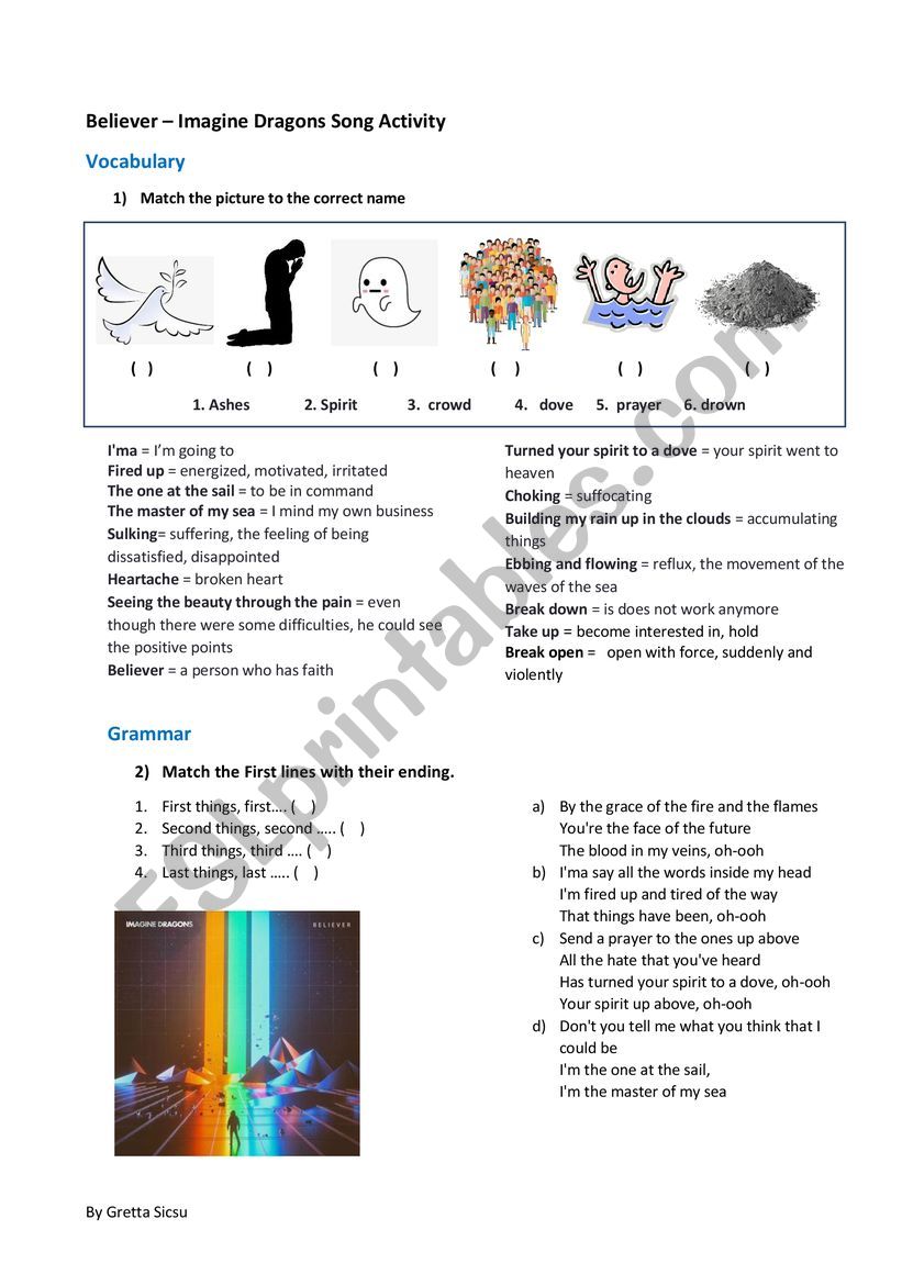 Believer - Imagine Dragons Song Activity