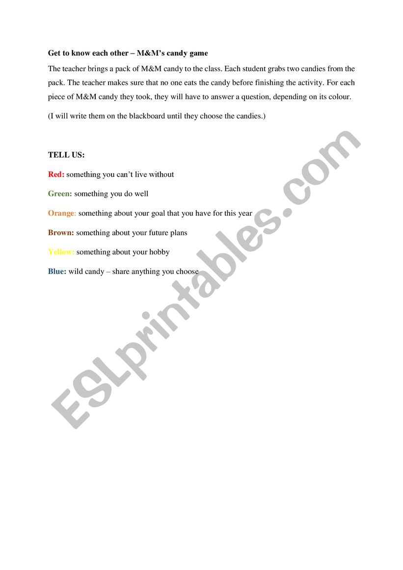 Get to know each other worksheet