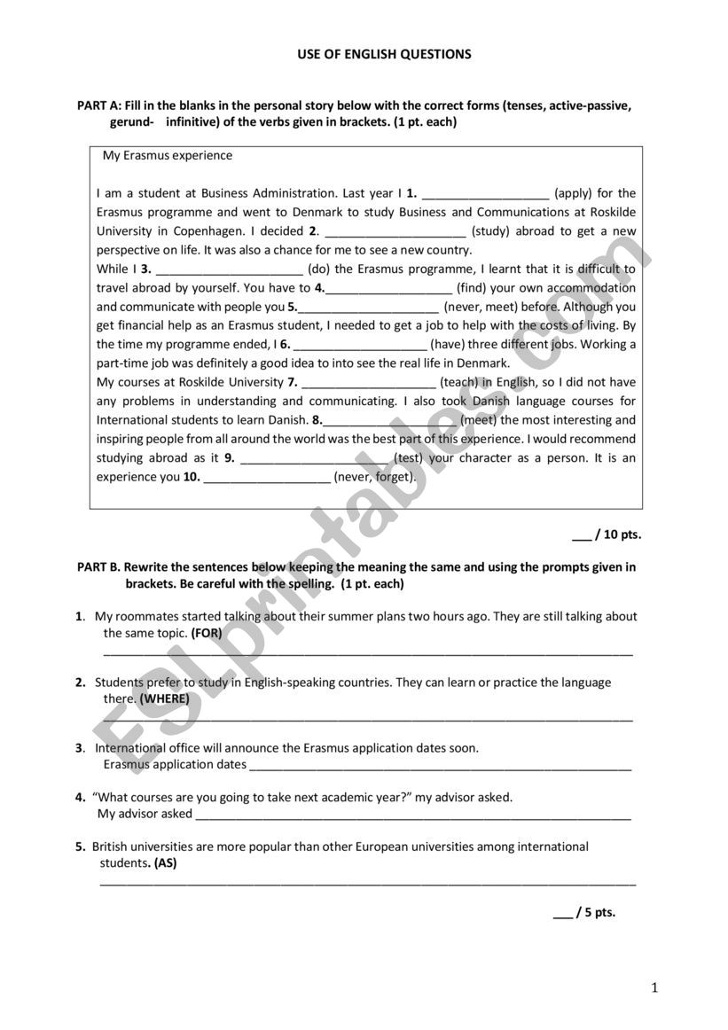 Mixed Grammar worksheet