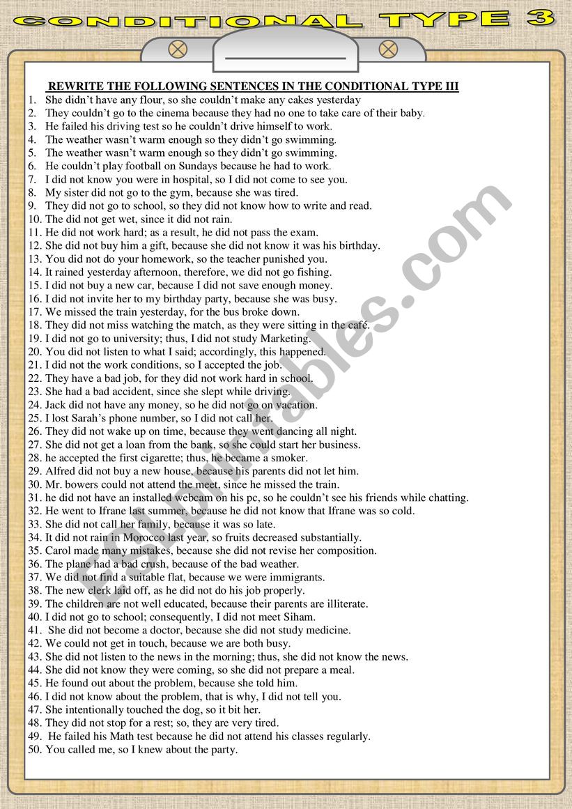 CONDITIONAL TYPE 3 worksheet