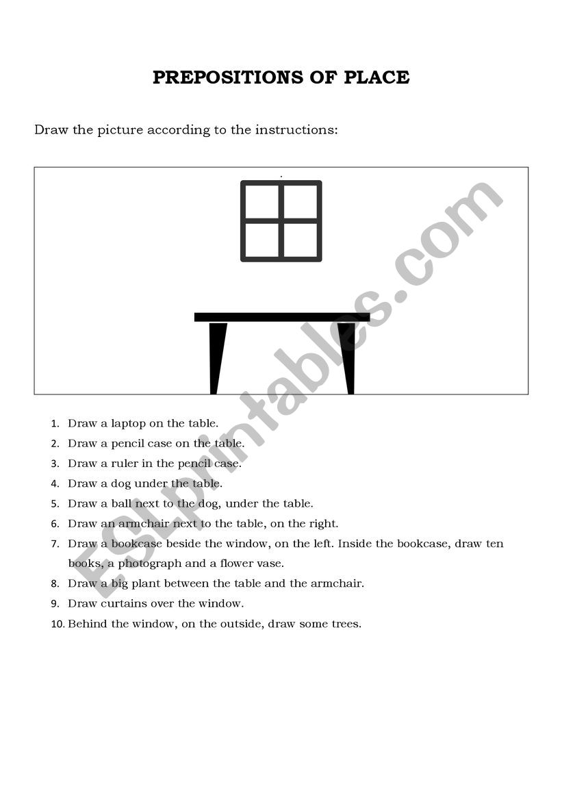 Prepositions of Place Drawing Activity