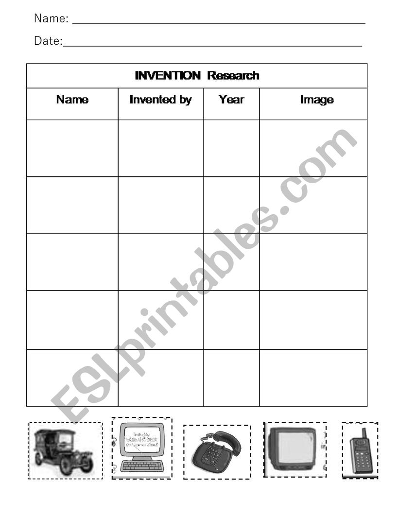 Inventions Research worksheet