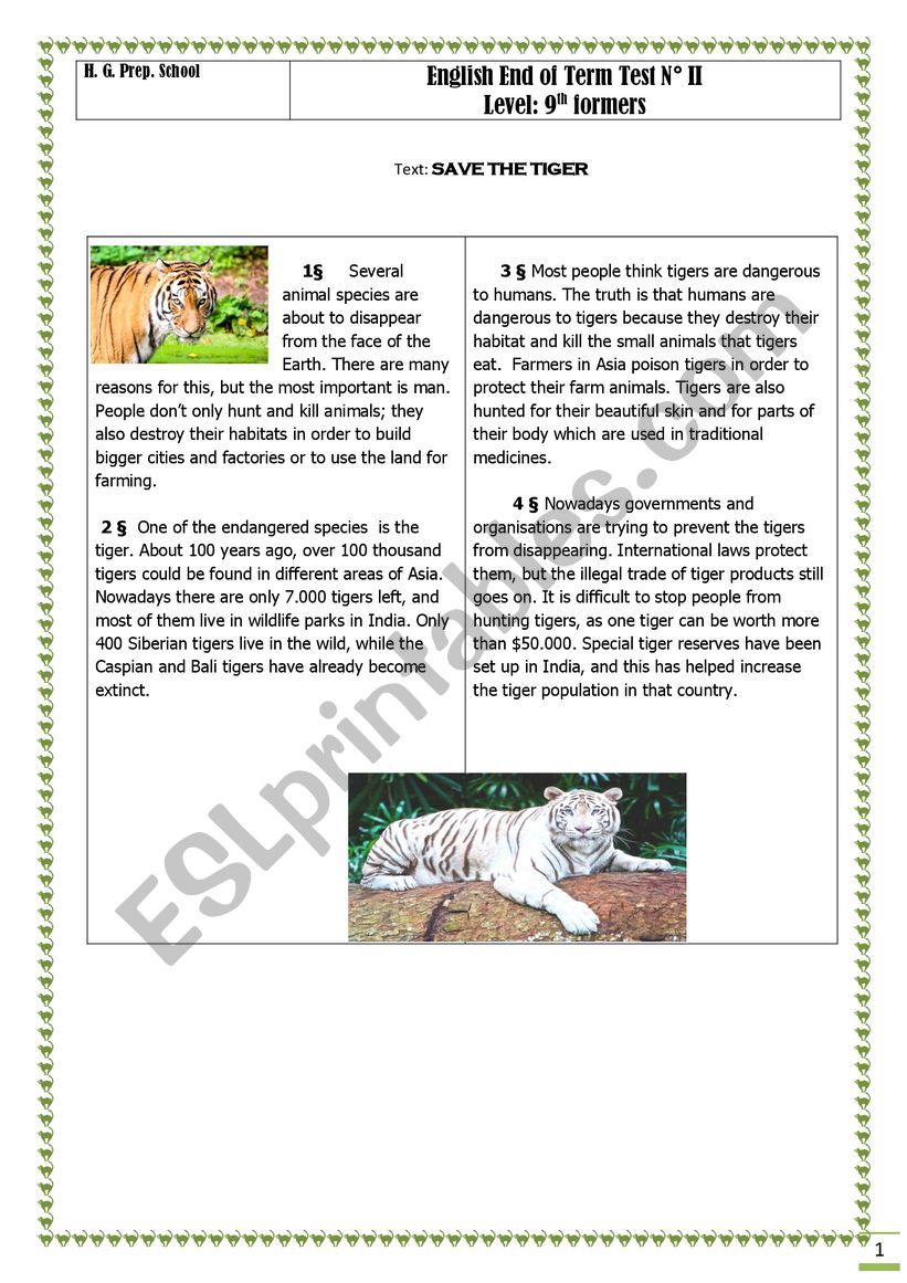 Environment and health worksheet