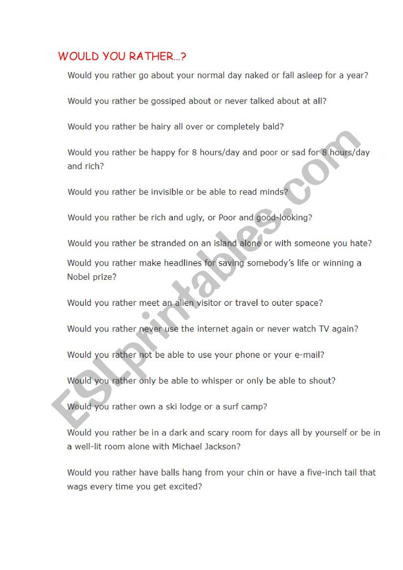 Would you rather...? worksheet