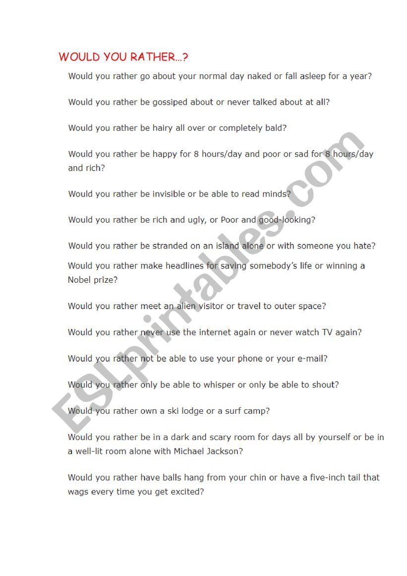 Would you rather...? worksheet
