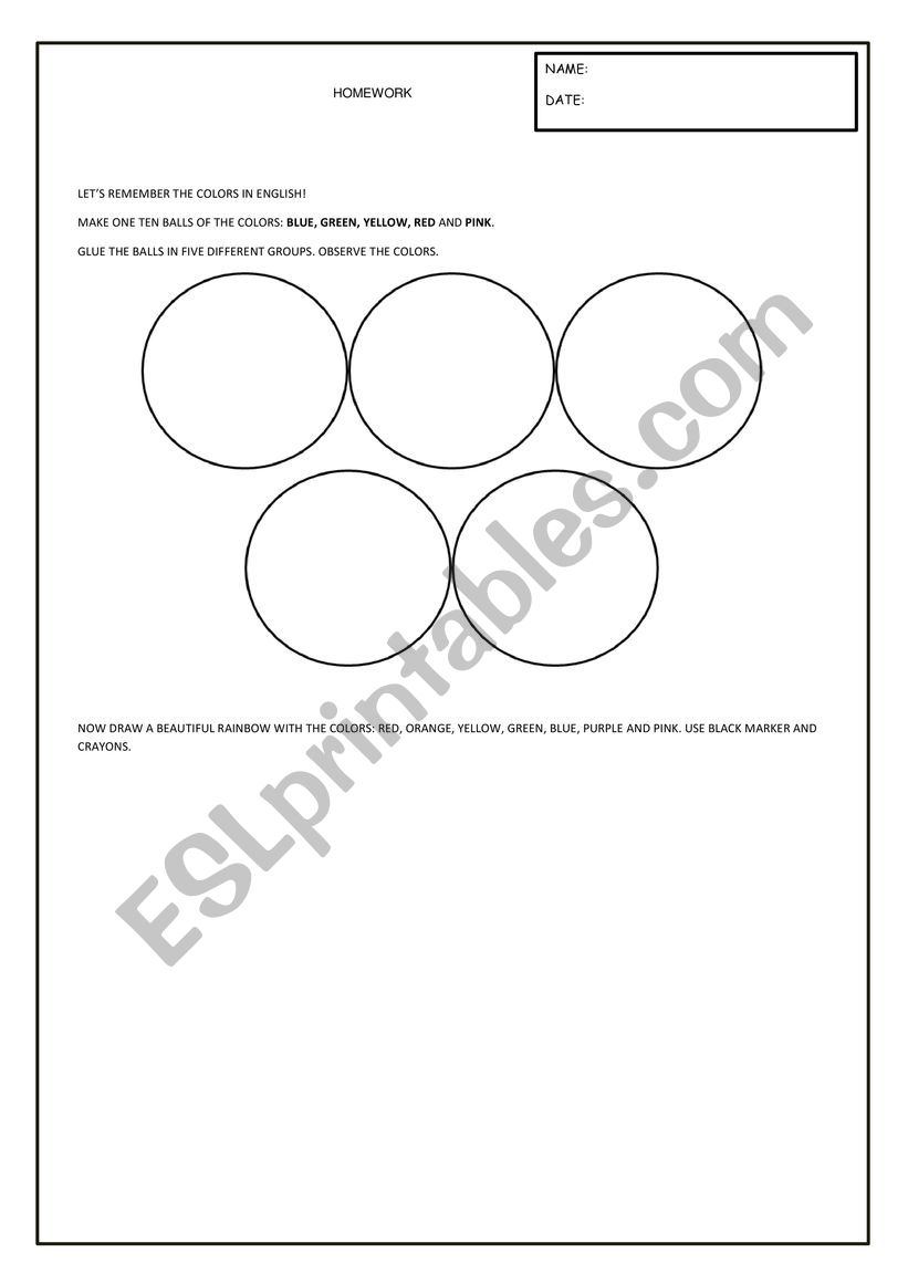 Colors of the Rainbow worksheet