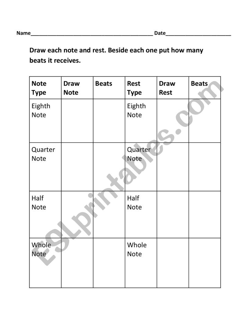 Note Chart worksheet