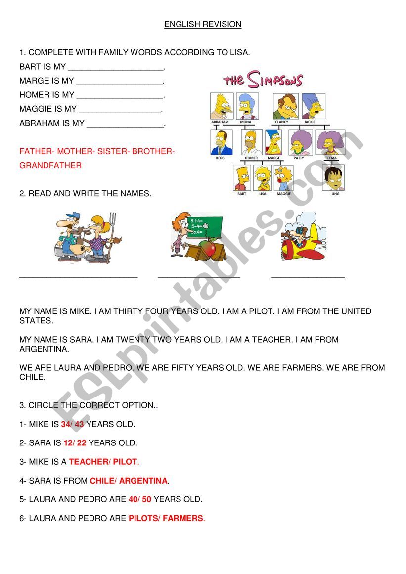 Family Members worksheet