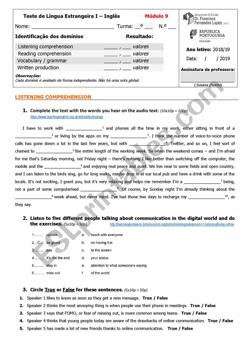 Module 9 test worksheet