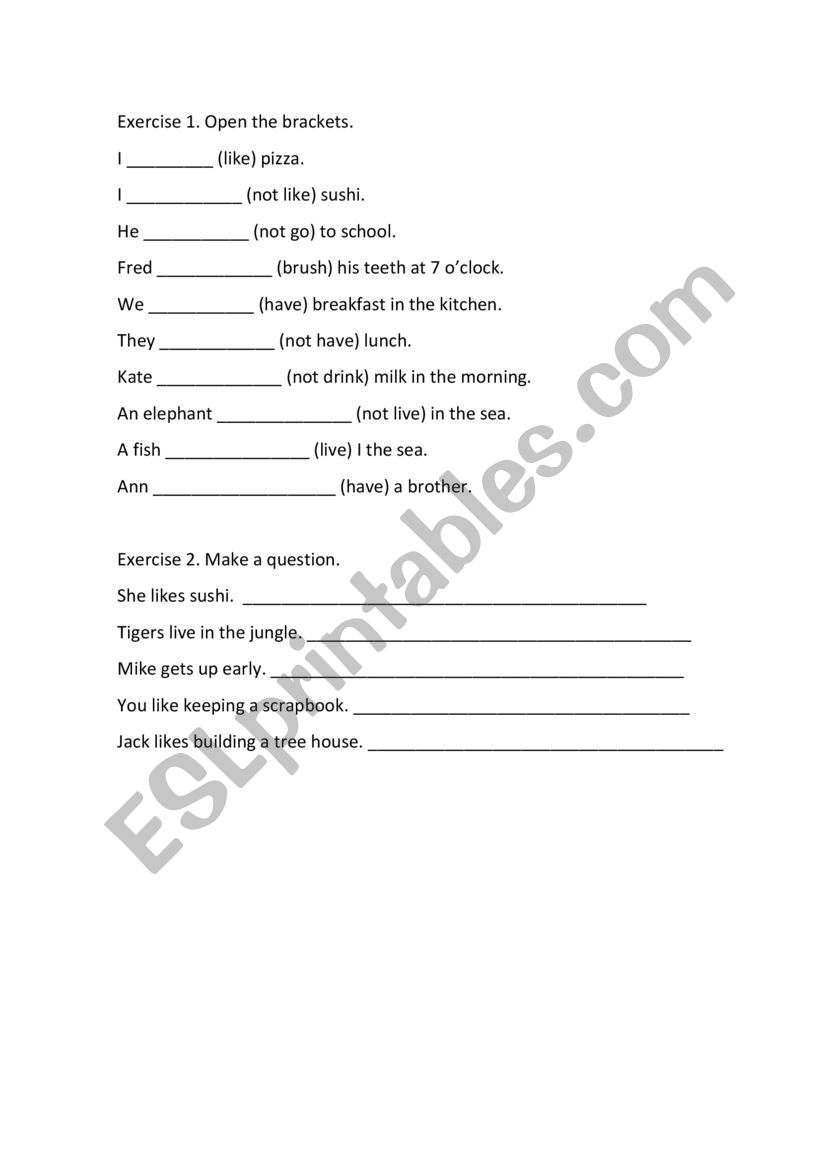 Practice of Present simple worksheet