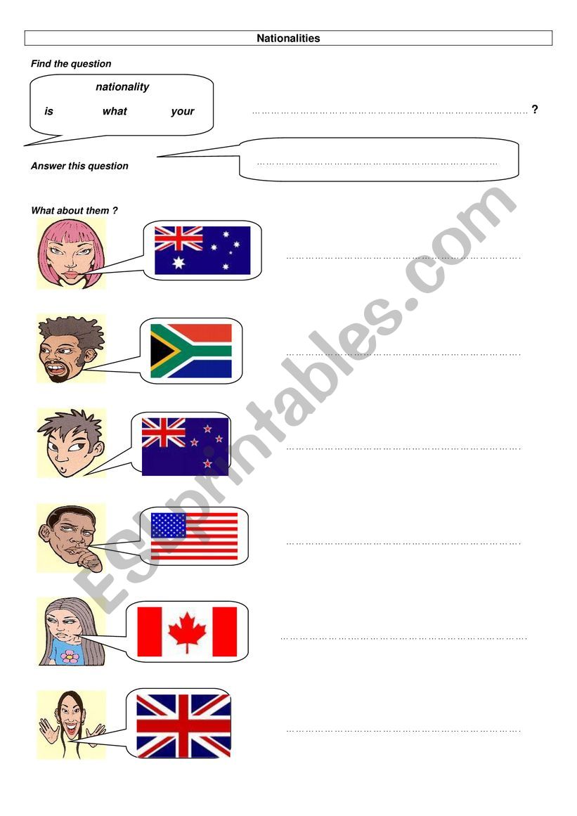 Nationalities worksheet