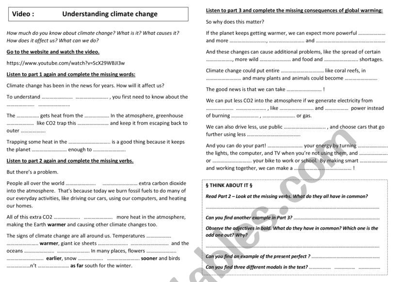 Climate change worksheet