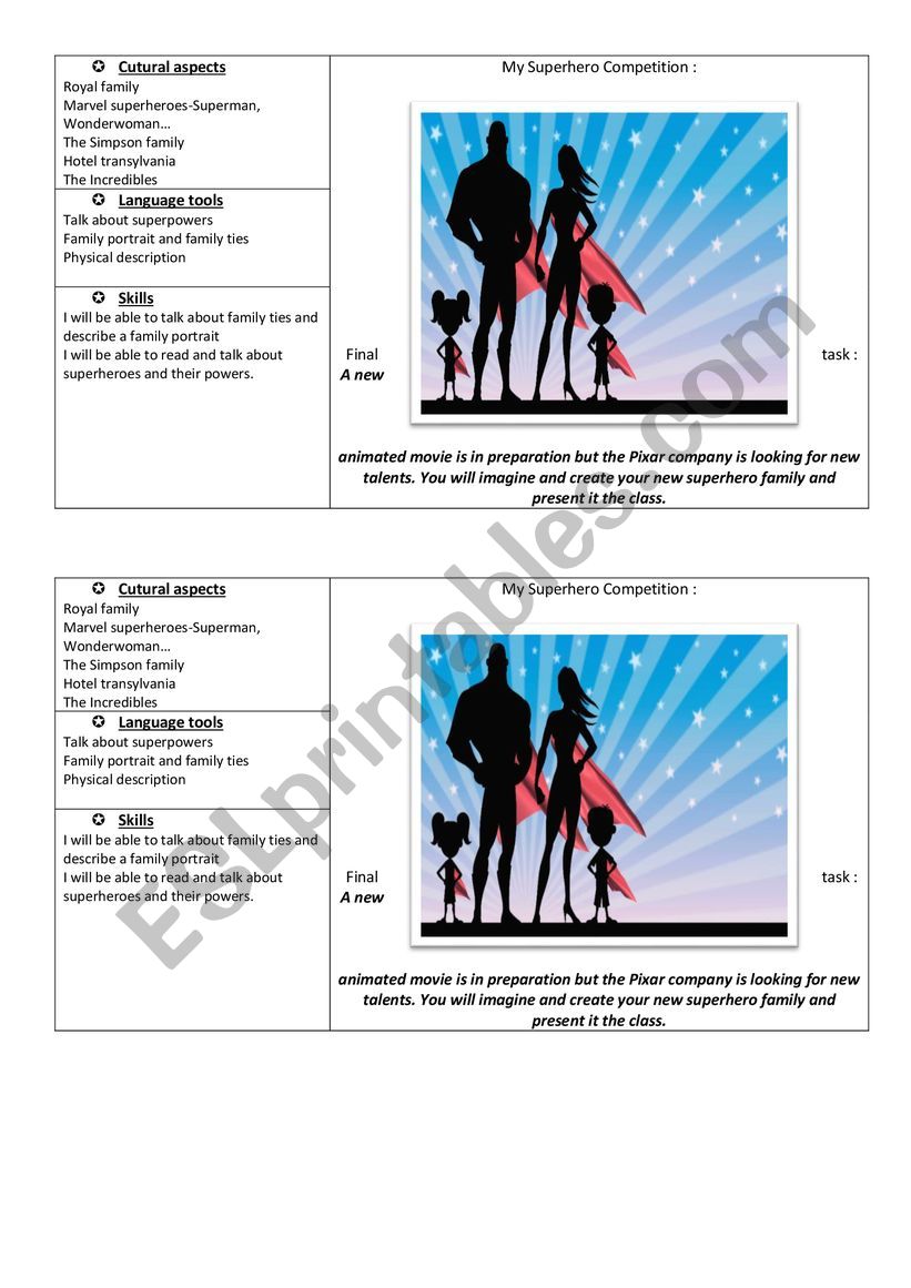 Mission superhero worksheet