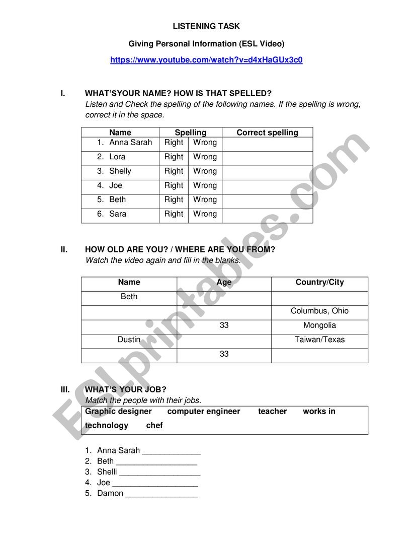Asking for and Giving Personal Information