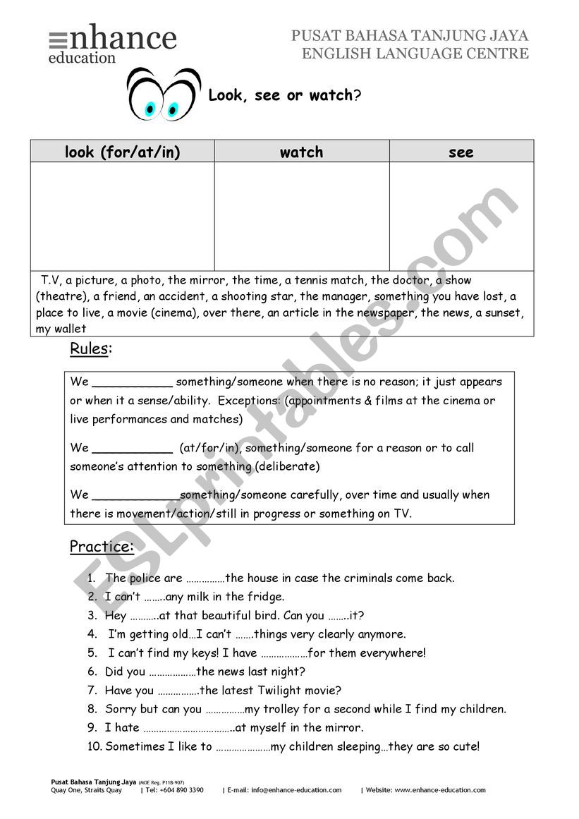 Look See Watch worksheet