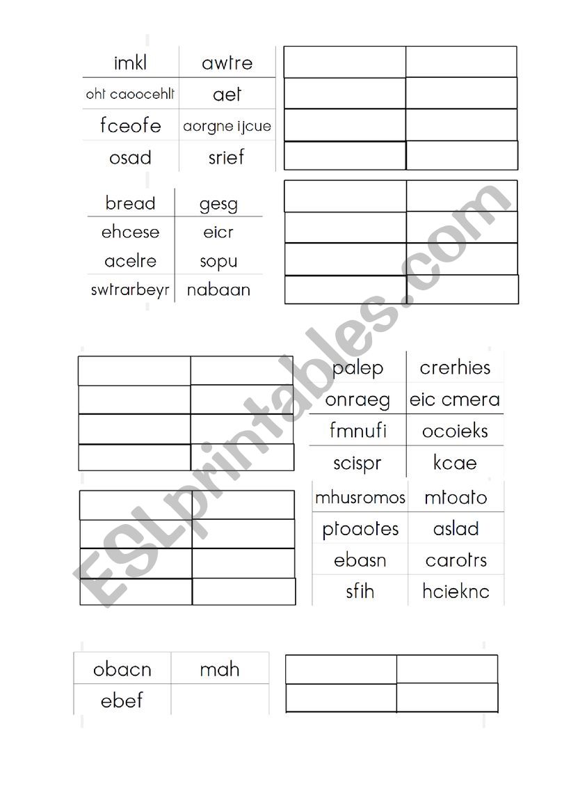 Food Unscramble Worksheet worksheet