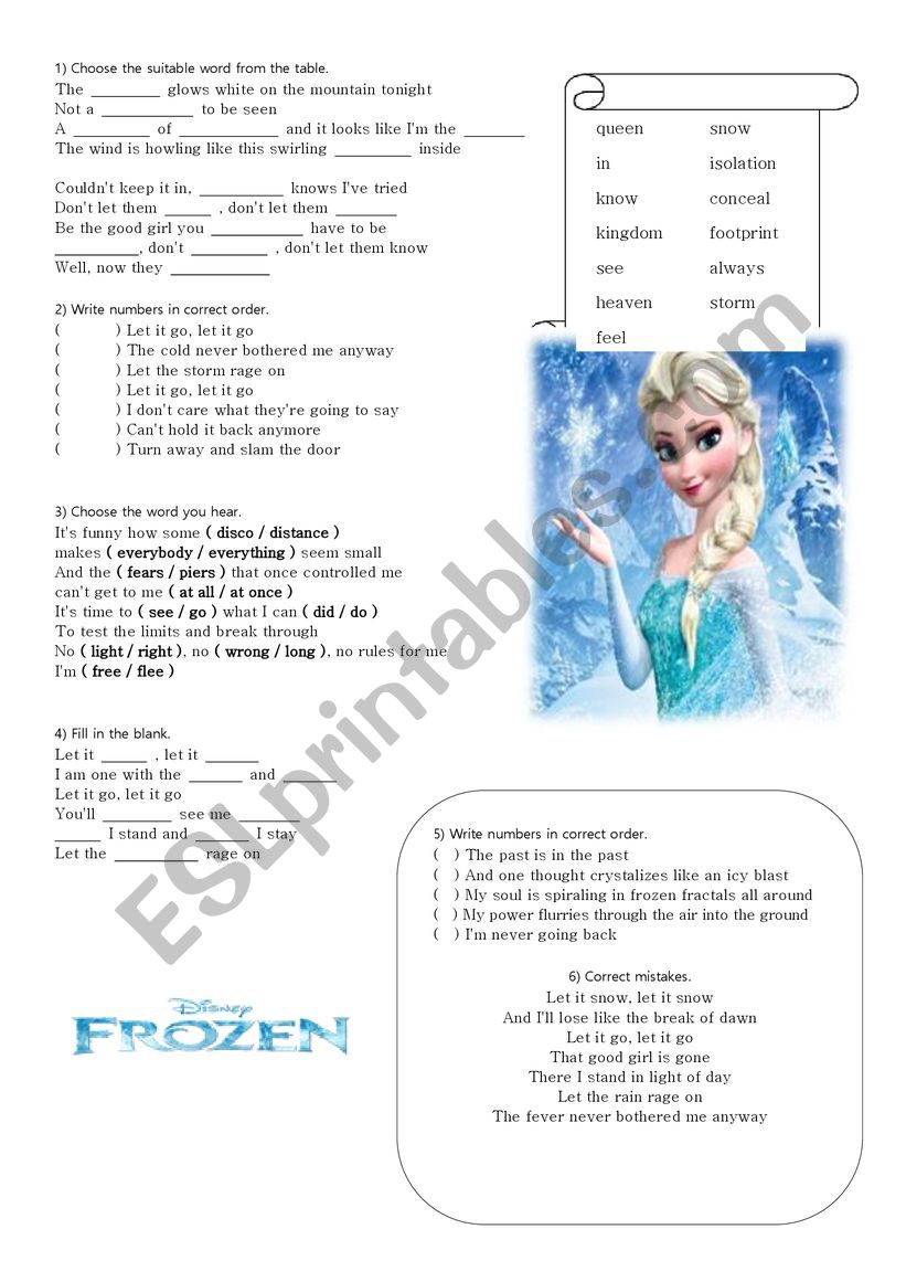 Let It Go worksheet from the movie Frozen> 