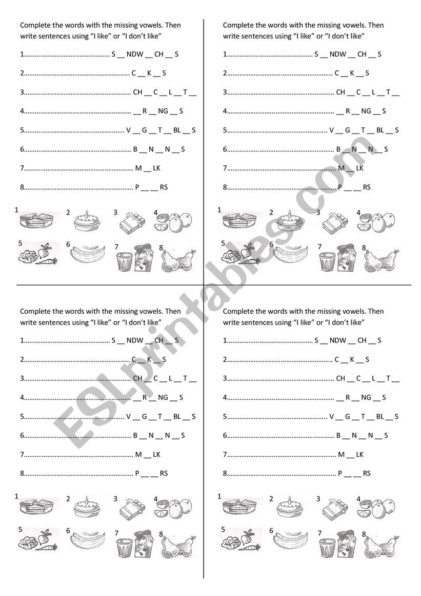 Complete with vowels and write like/dont like