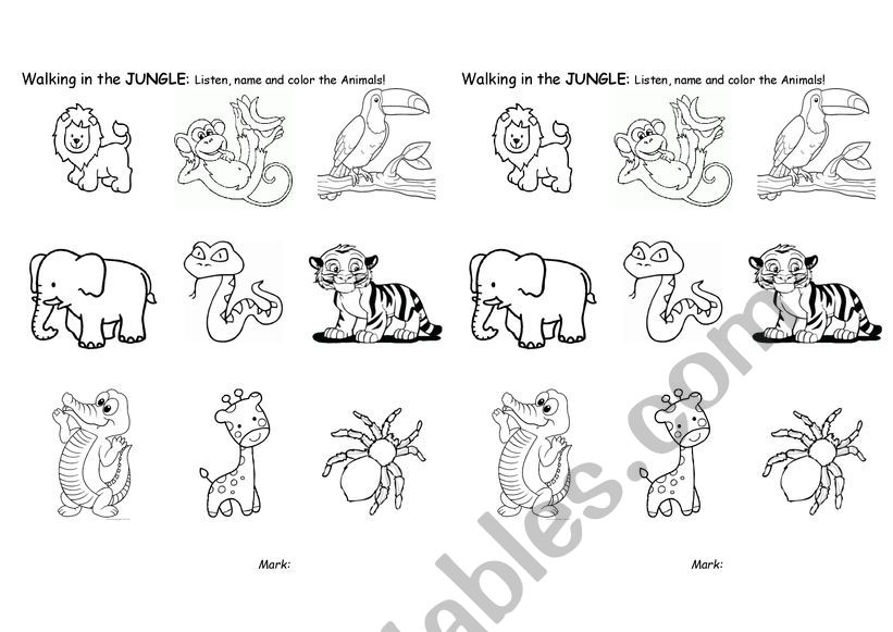 Jungle animals worksheet