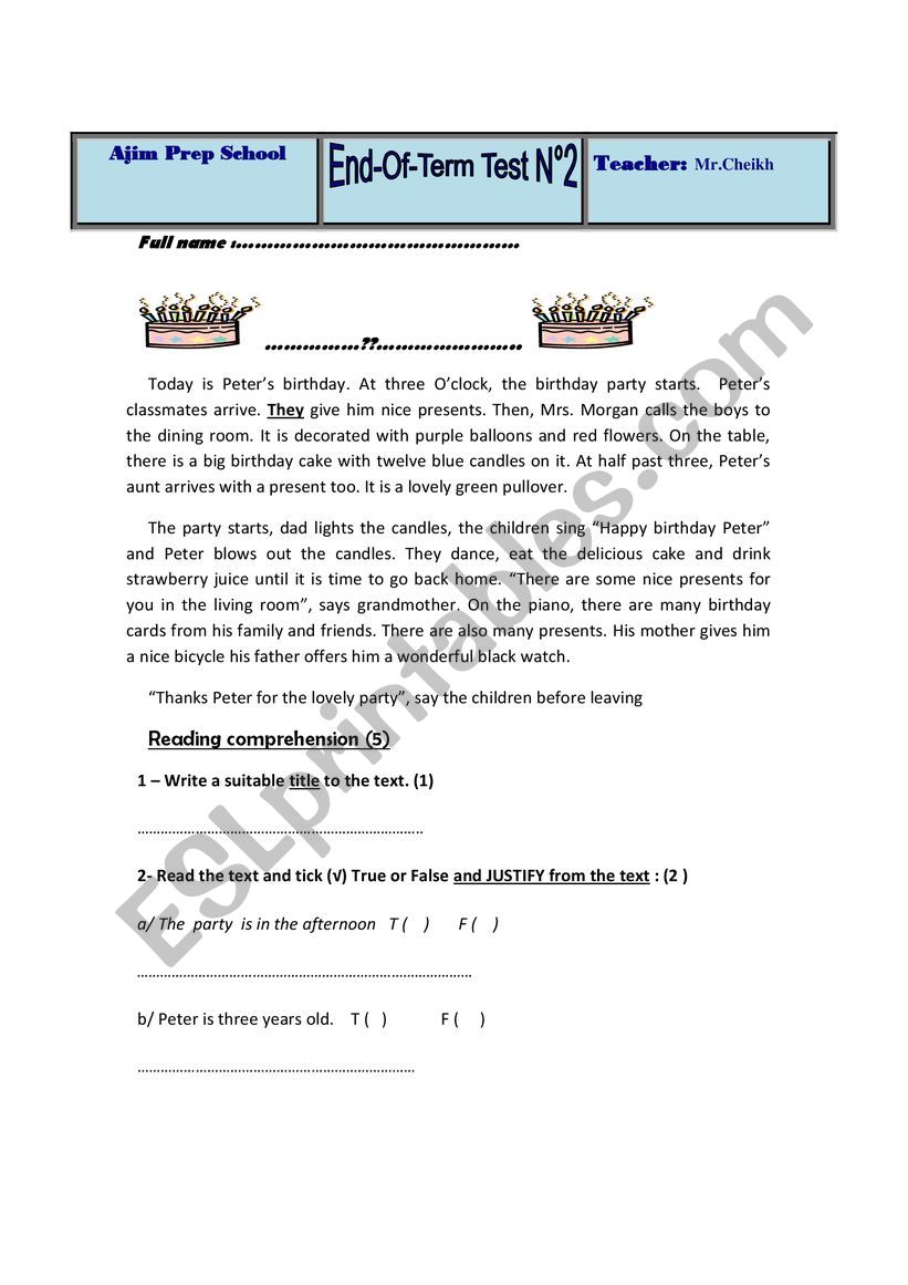 Test  worksheet