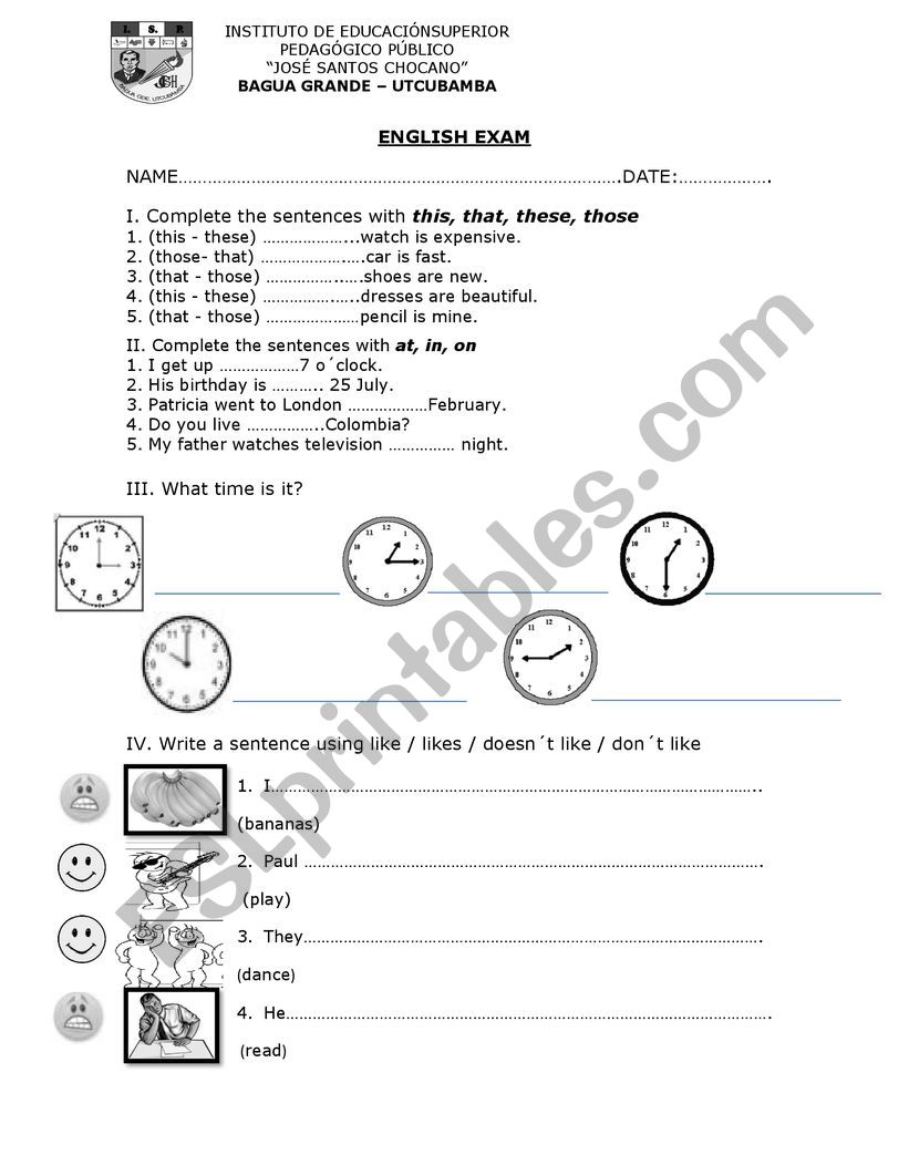 ENGLISH EXAM worksheet
