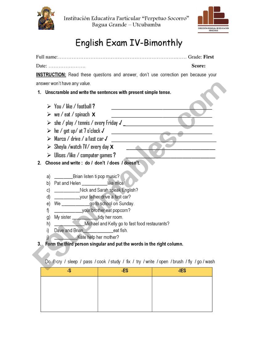 ENGLISH EXAM worksheet