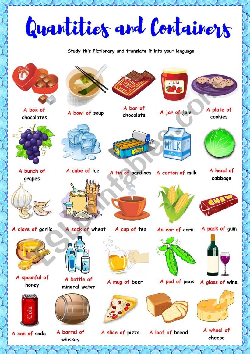 Quantities and Containers worksheet