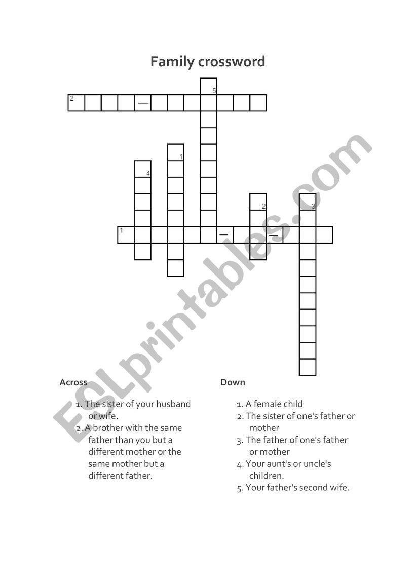 Family crossword worksheet