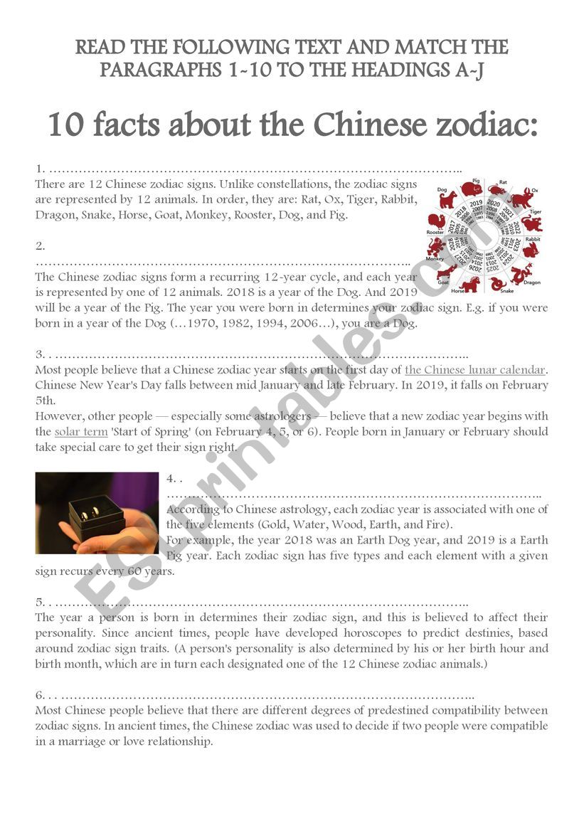 CHINESE ZODIAC SIGNS  worksheet