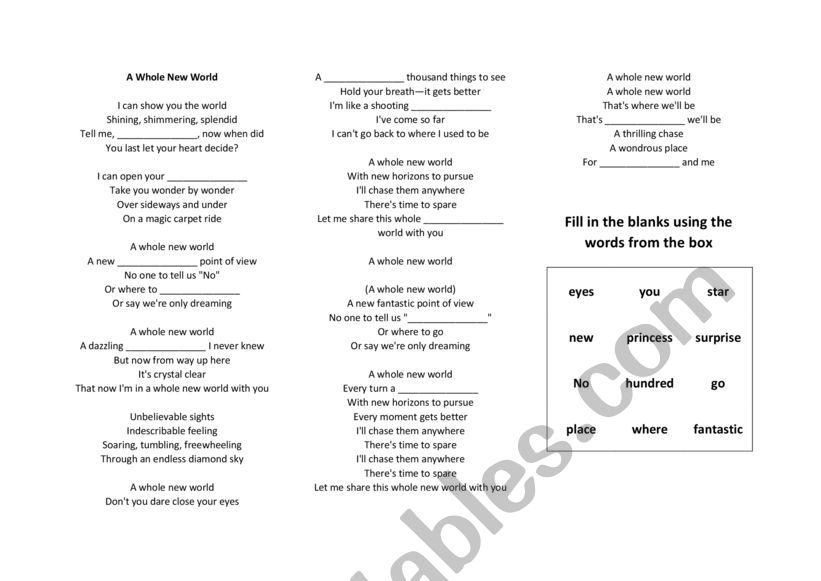 Disney Listening Practice A Whole New World A1 / A2