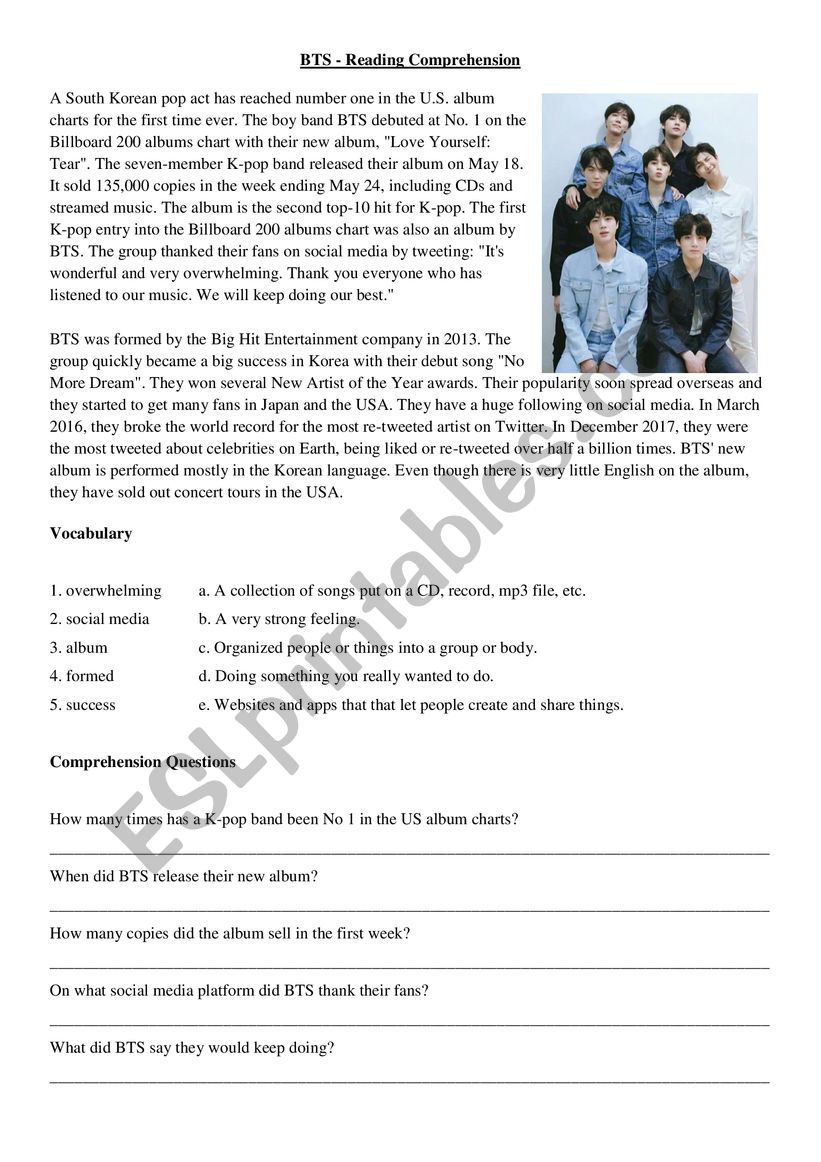 BTS - K-Pop Reading Comprehension