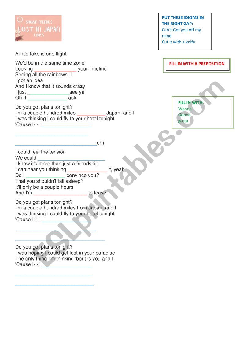 Lost in Japan worksheet