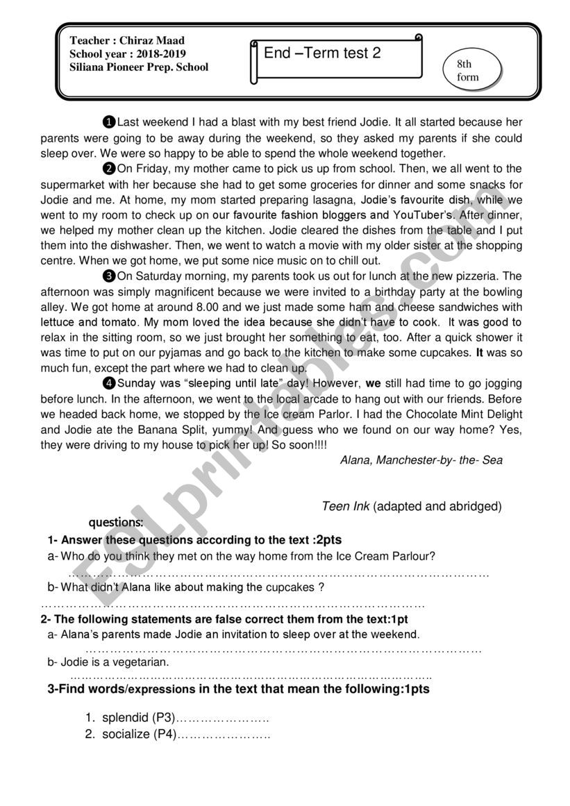 end term 2  worksheet