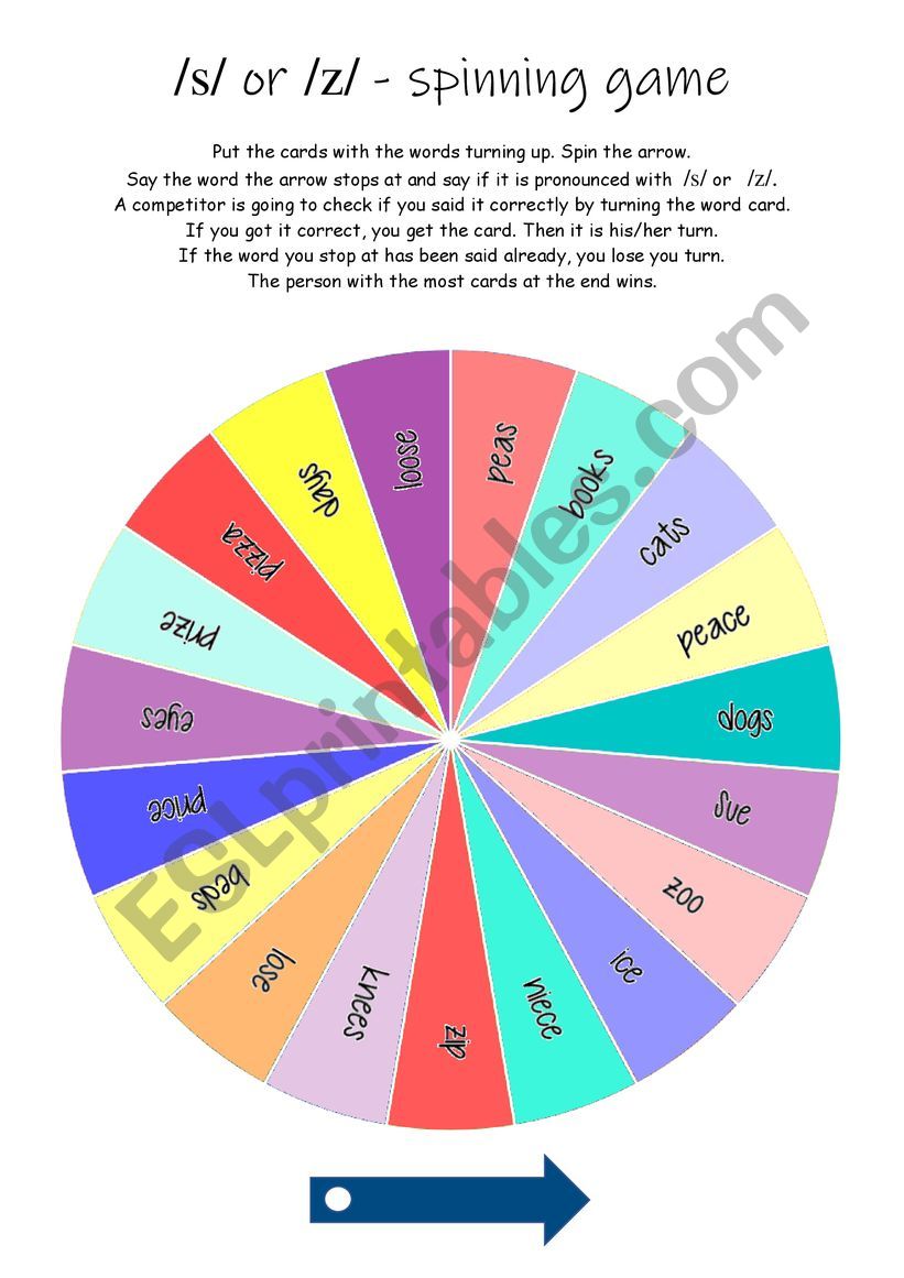 S or Z pronunciation spinning game