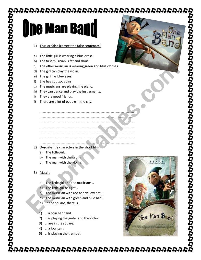 one man bad short film worksheet