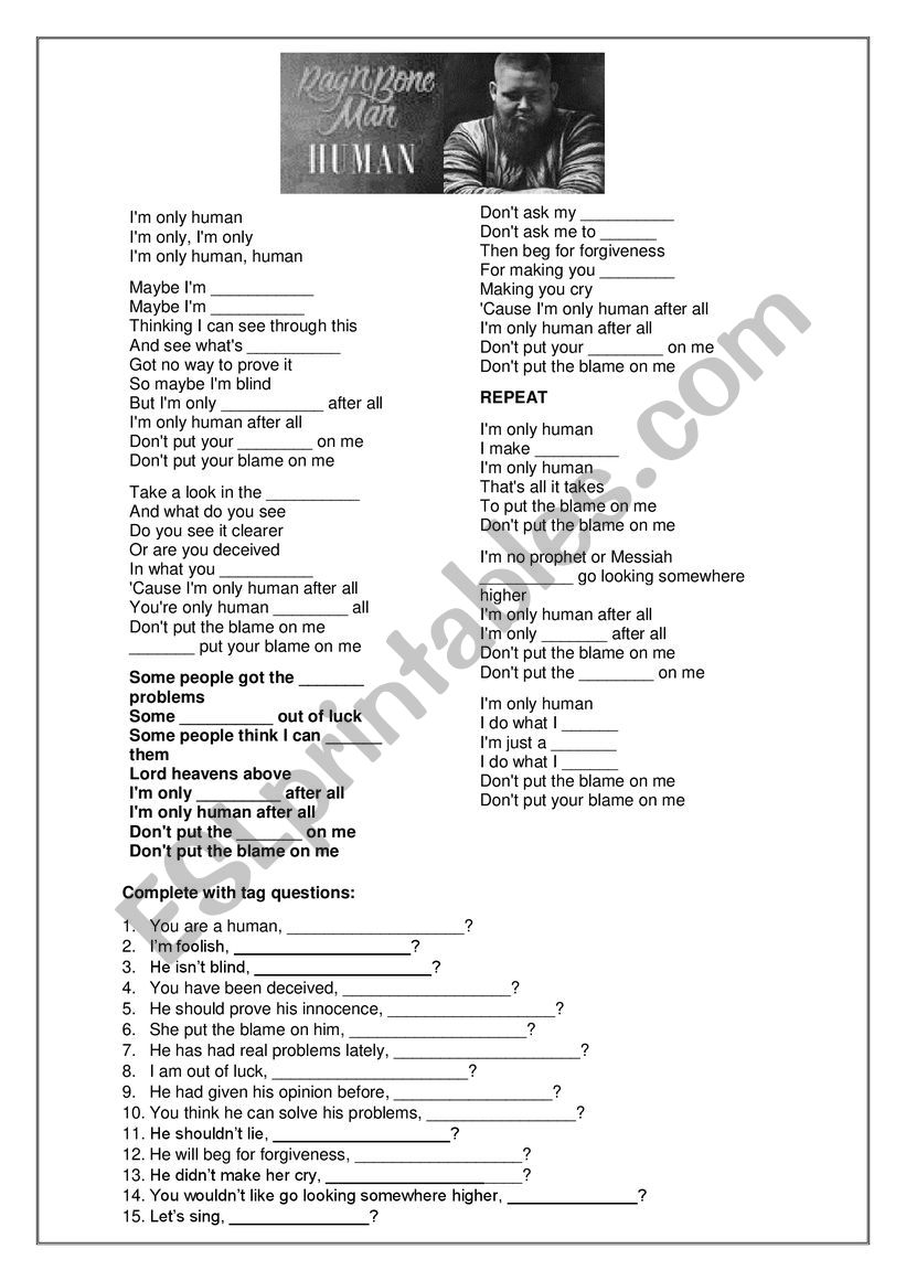 SONG HUMAN worksheet