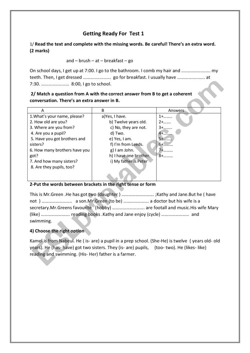 Review grade 7 worksheet