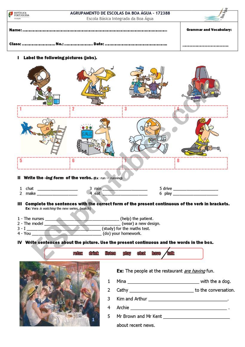 Test: present continuous and vocabulary (jobs)