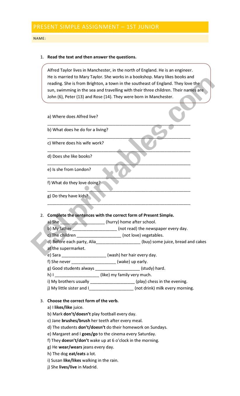 Simple Present worksheet