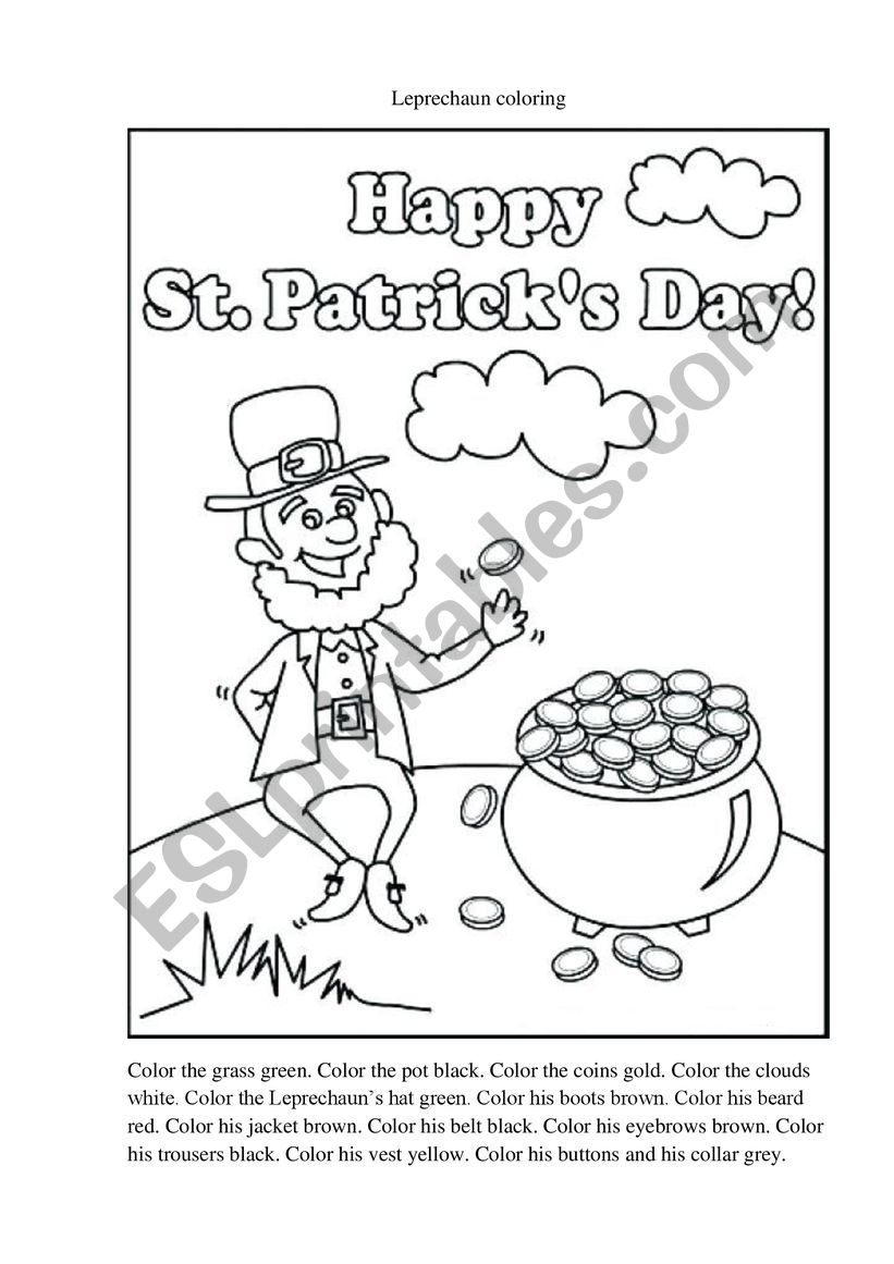 Leprechaun coloring worksheet