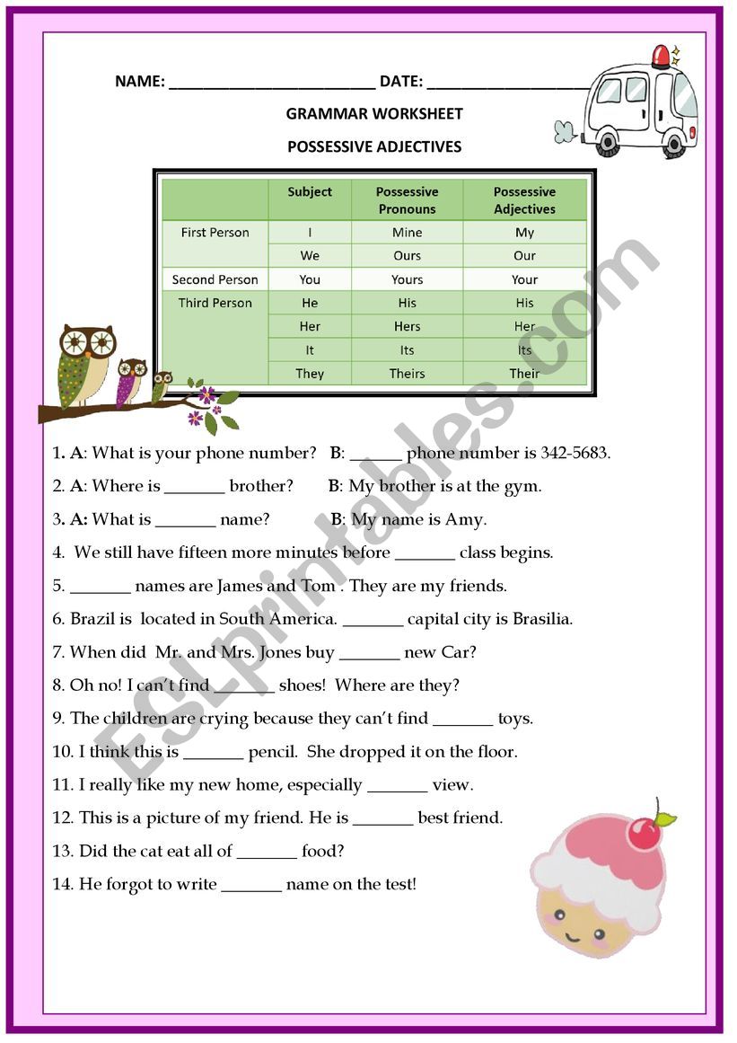 possessive pronoun worksheet