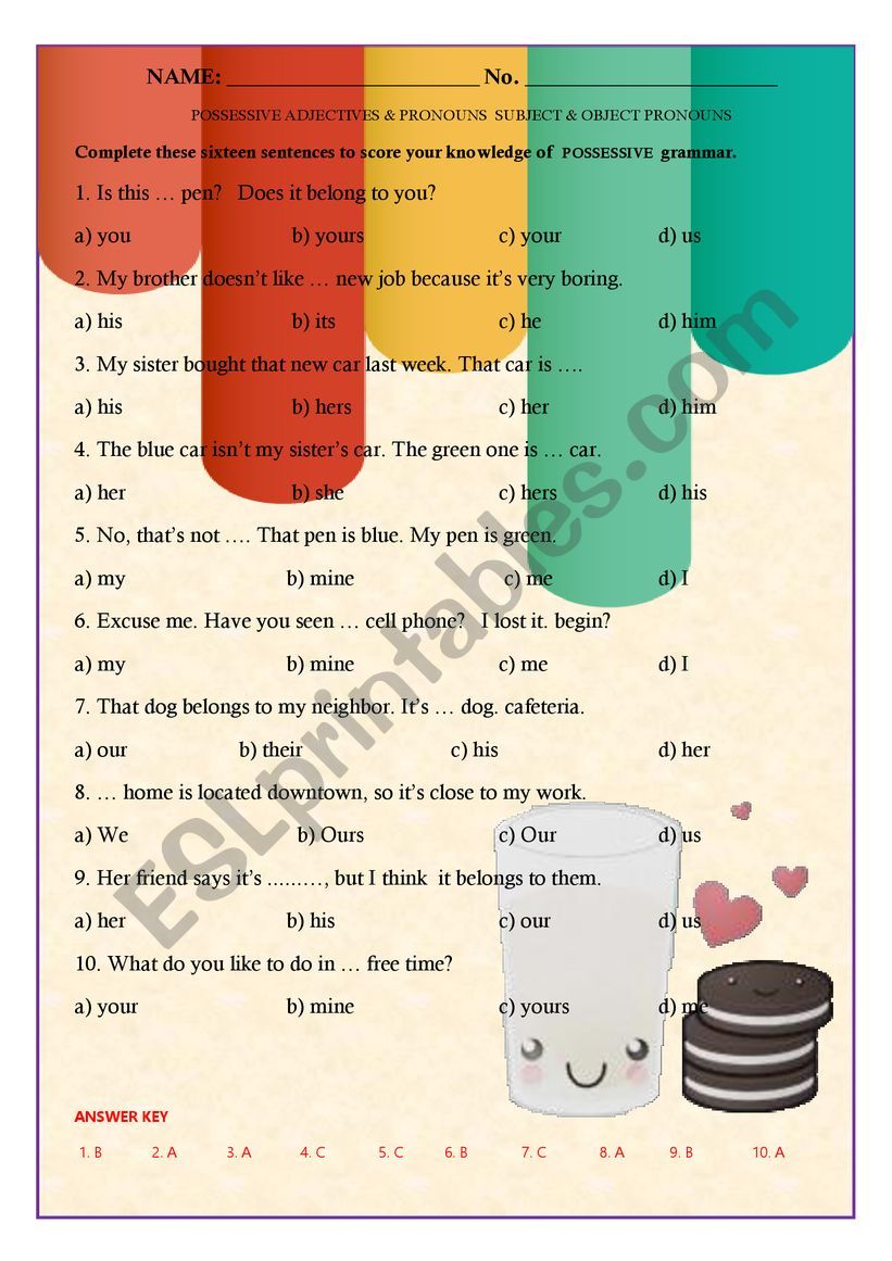 possessive adj worksheet